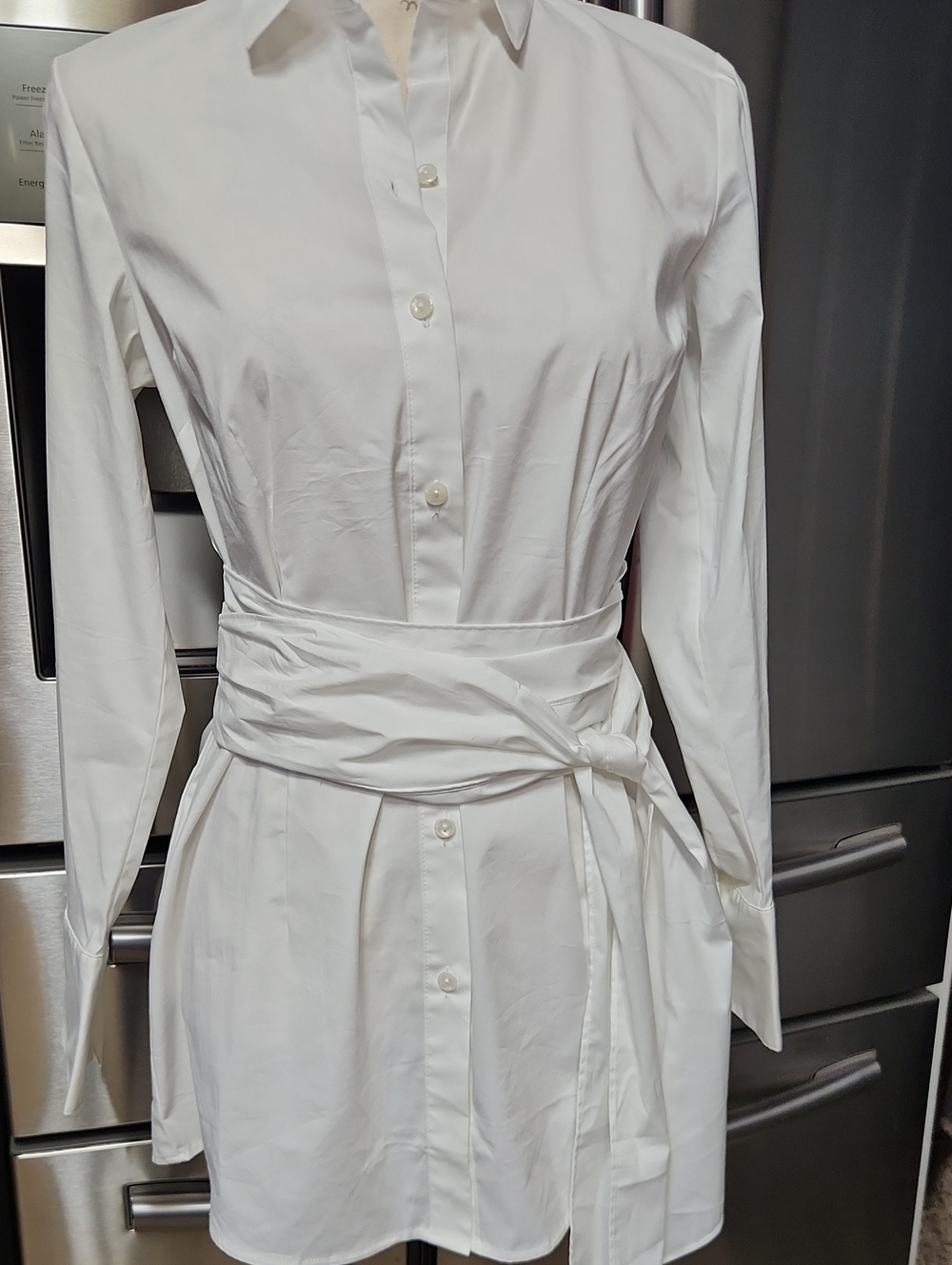 J. Jill White Long-Sleeve Shirt Dress with Self Tie